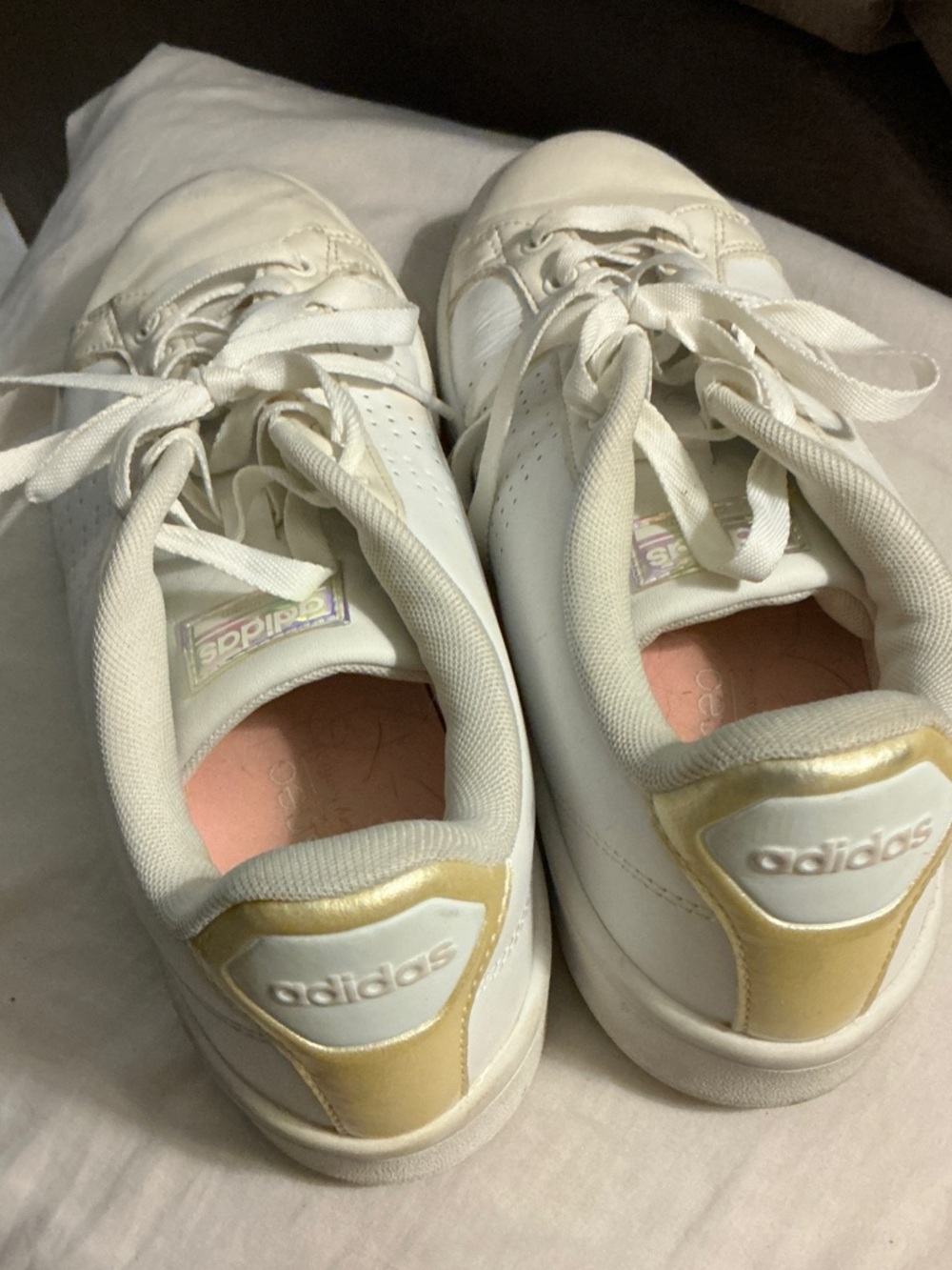 adidas Women's White Sneakers with Gold Heel Accent Size 8.5